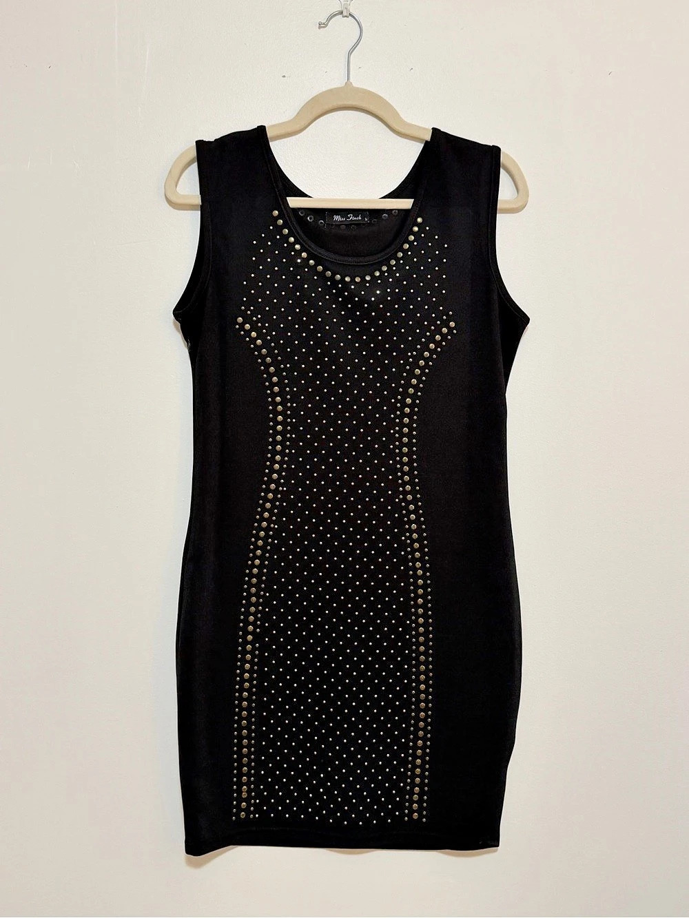 Miss Finch Black & Gold Studded Mini Dress Size Large Like New